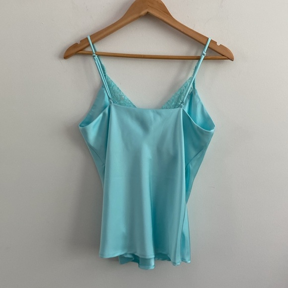 Light Blue Satin Camisole with Lace Trim - Picture 4 of 6
